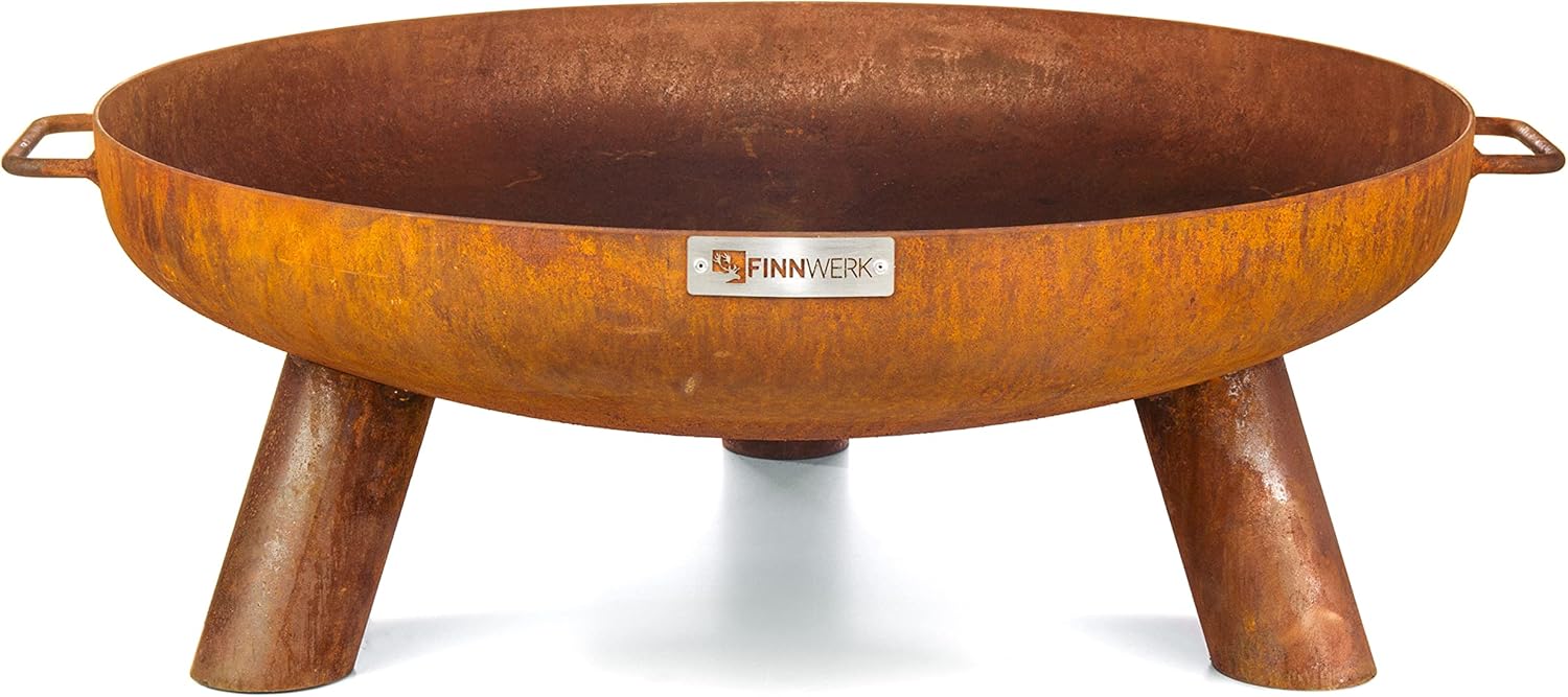Finnwerk HARRI Feuerschale Rostoptik 70 cm - Exklusiver Stahl mit edler Rost-Patina - Feuerschalen für den Garten - Dekorativ und Rustikal - Feuerschalen Deckel separat erhältlich