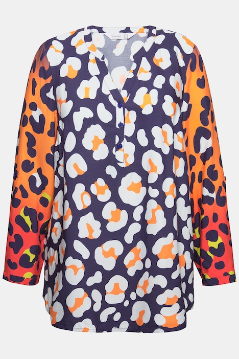 Bluse, Leo-Mustermix, Tunika-Ausschnitt, Langarm