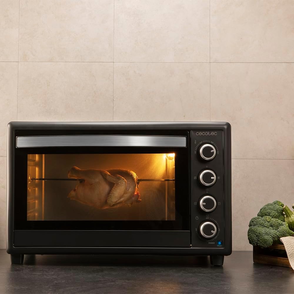 Cecotec Tisch-Konvektionsofen 60 Liter Bake&Toast 6090 Black Gyro. 2200 W, Innenbeleuchtung, 12 Funktionen, Temperatur bis zu 230º, Doppeltürglas, Inklusive drehbarem Spieß