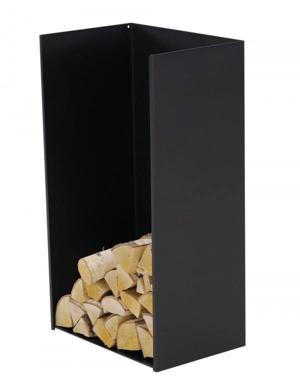 Rack à bûches pestak en acier noir avec dossier 45x30x80 cm