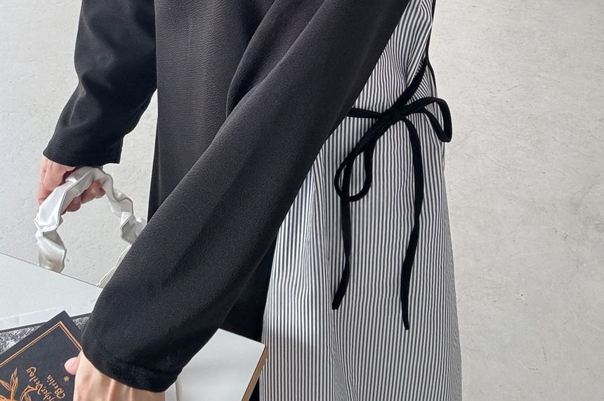 Chubby Girl - Gestreepte midi-jurk met lange mouwen