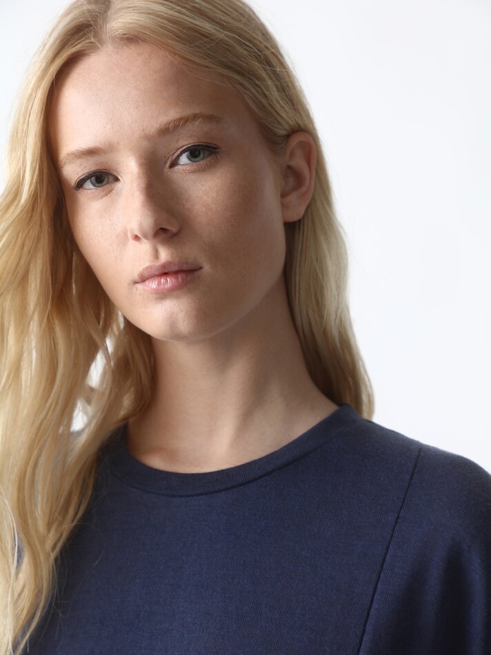 Camiseta longa com fenda - Azul Marinho Escuro
