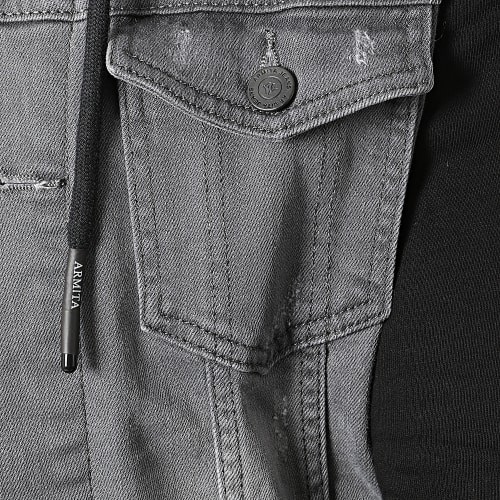Veste Jean A Capuche GJ-3023 Gris Noir