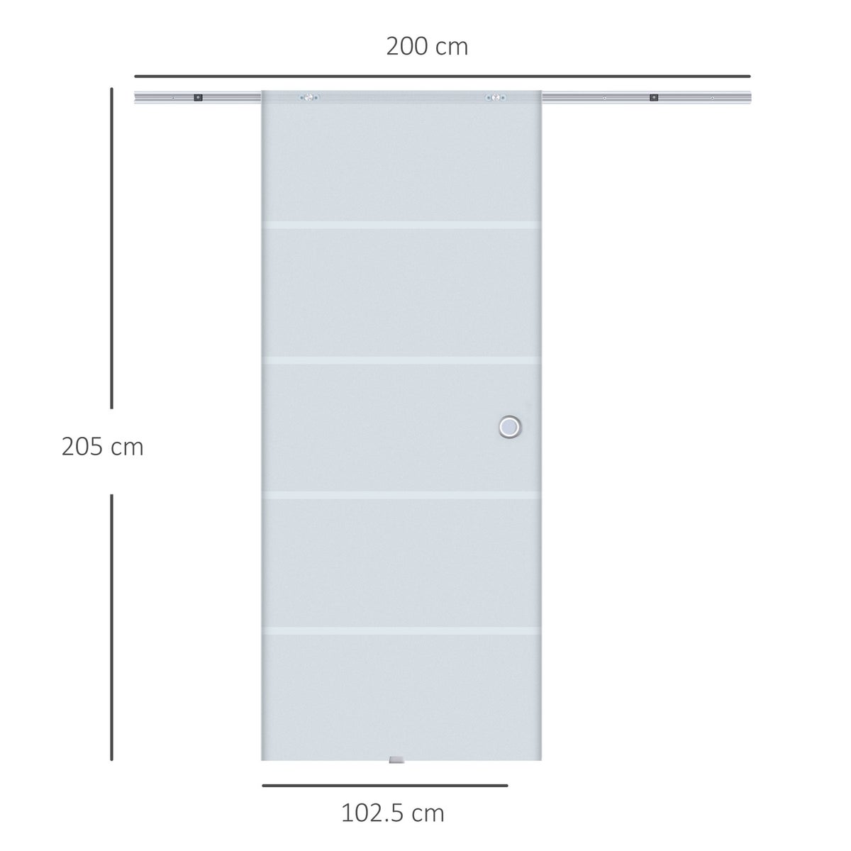 HOMCOM Glazen schuifdeur, schuifdeur, glazen deur, binnendeur, gedeeltelijk gematteerd, 900 x 2050 mm