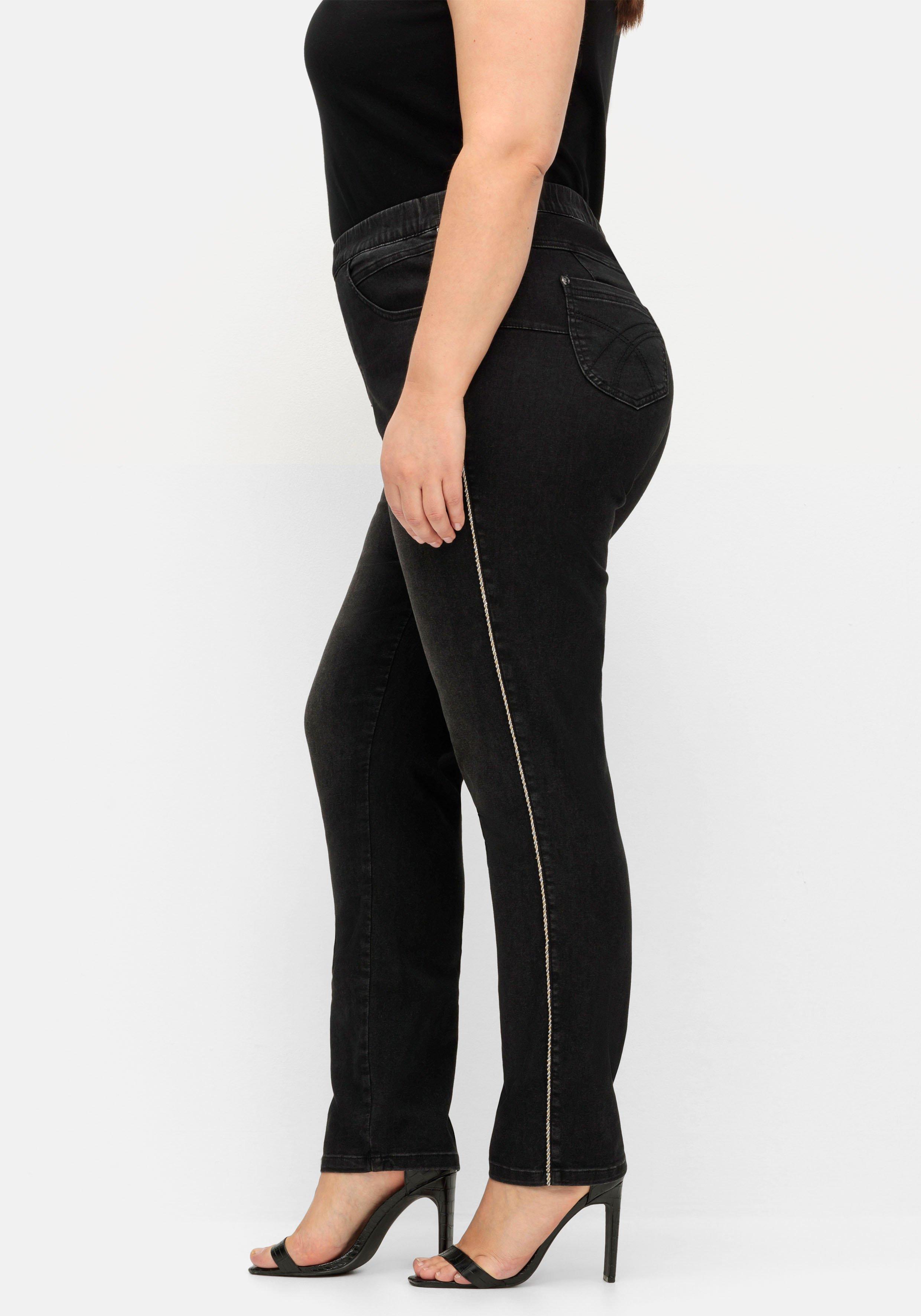 Skinny Jeans mit seitlichen Glitzer-Pipings