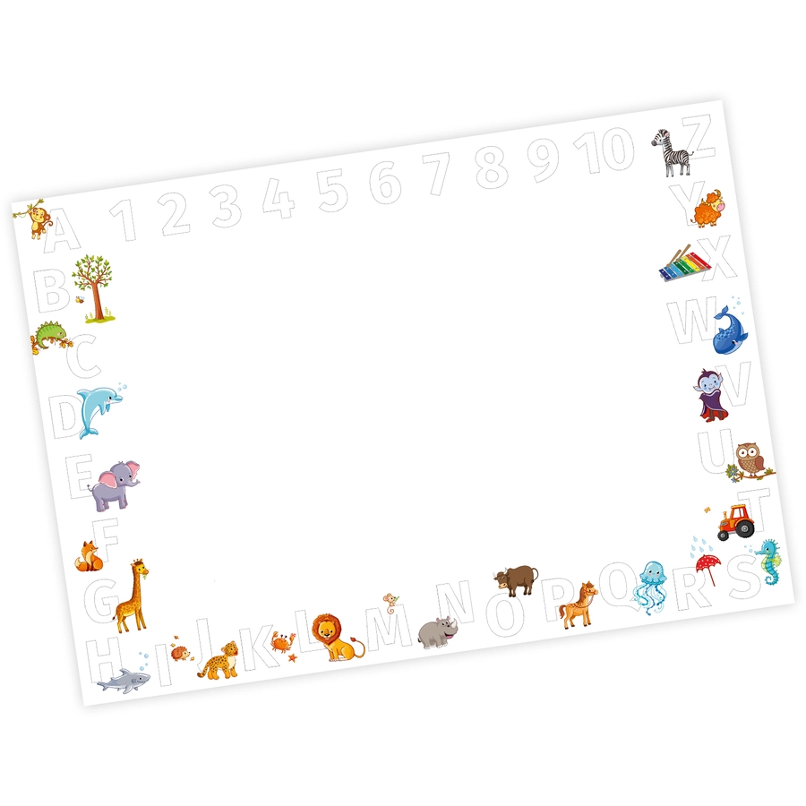 Nikima Papierunterlage A2 Schreibtischunterlage Alphabet + Zahlen weiß