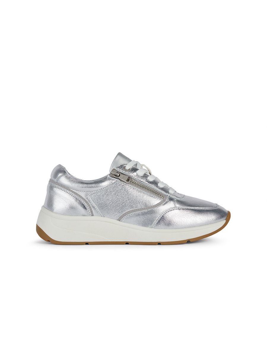 Baskets cuir argent