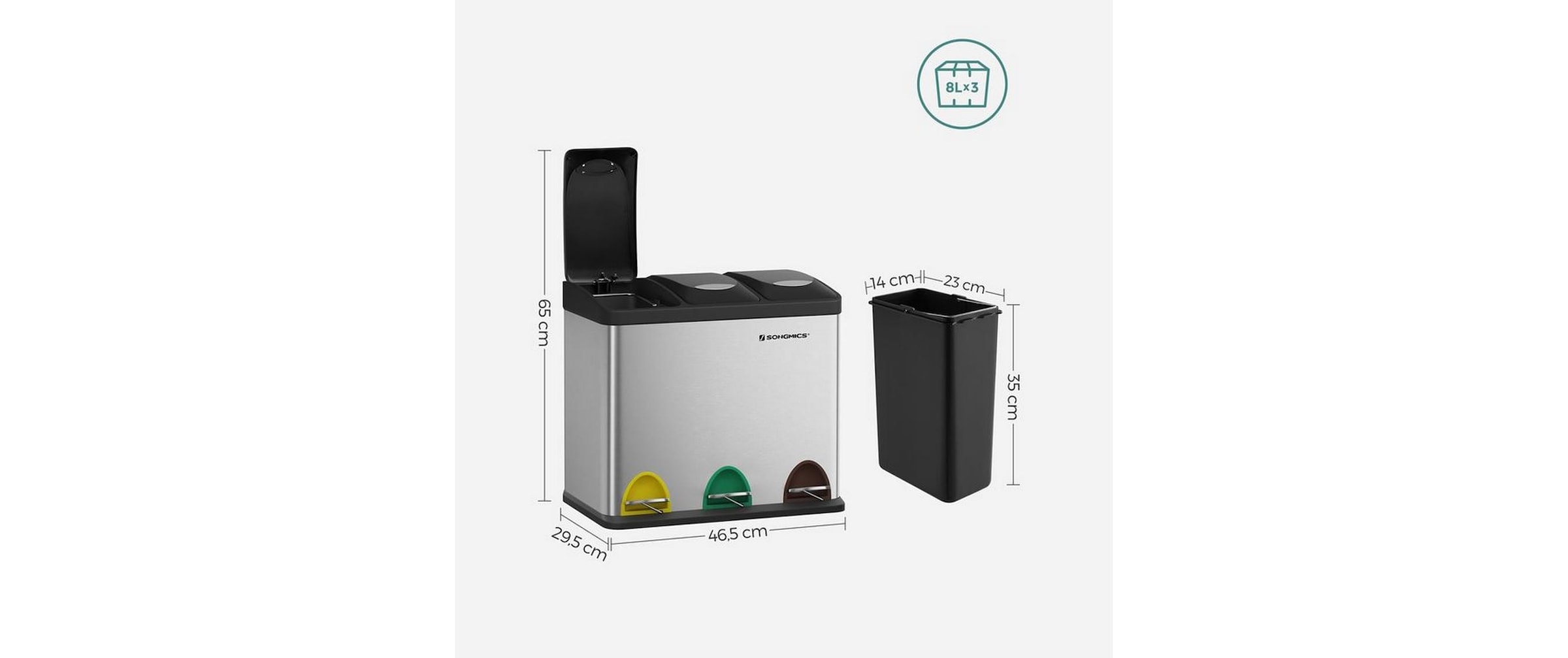 SONGMICS Mülleimer »24 l« 3 Behälter
