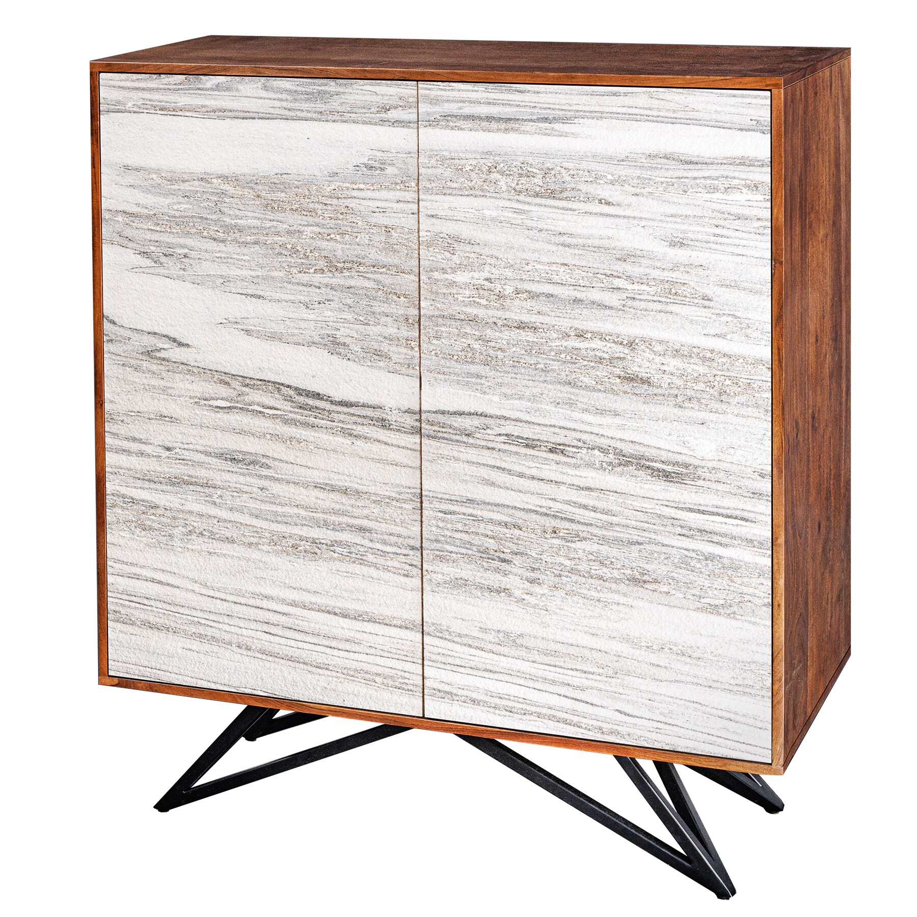 riess-ambiente Highboard MOUNTAIN SOUL - 120cm echter Naturstein weiß Akazie Schrank Marmor-Design Massivholz