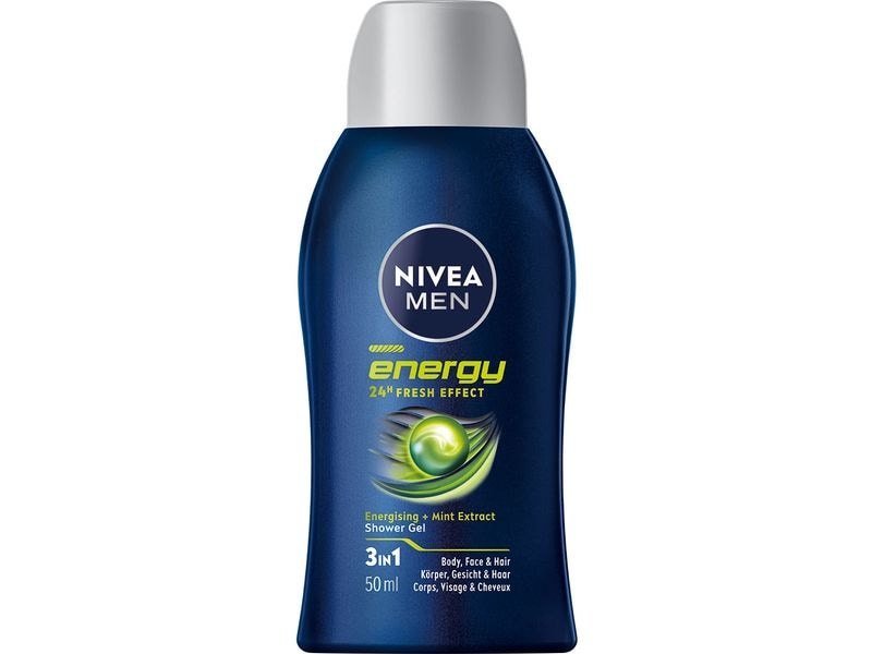 NIVEA MEN Duschgel Energy Mini 50 ml Pflegedusche für Herren mit Minze und männlich-markantem Duft