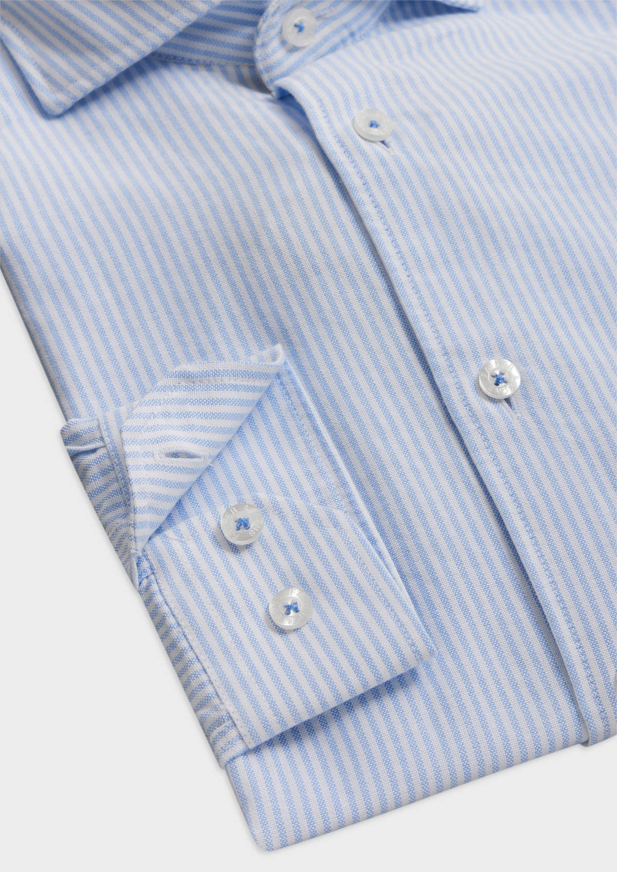Chemise sport Slim en pinpoint de coton blanc à rayures bleu ciel