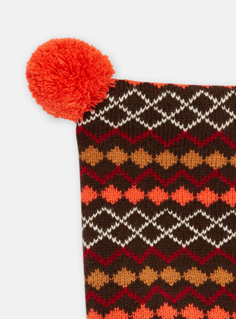 Cagoule orange et marron à imprimé jacquard