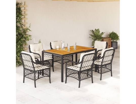 VIDAXL - Ensemble table et chaises Ensemble à manger de jardin coussins 7pcs noir résine tress...