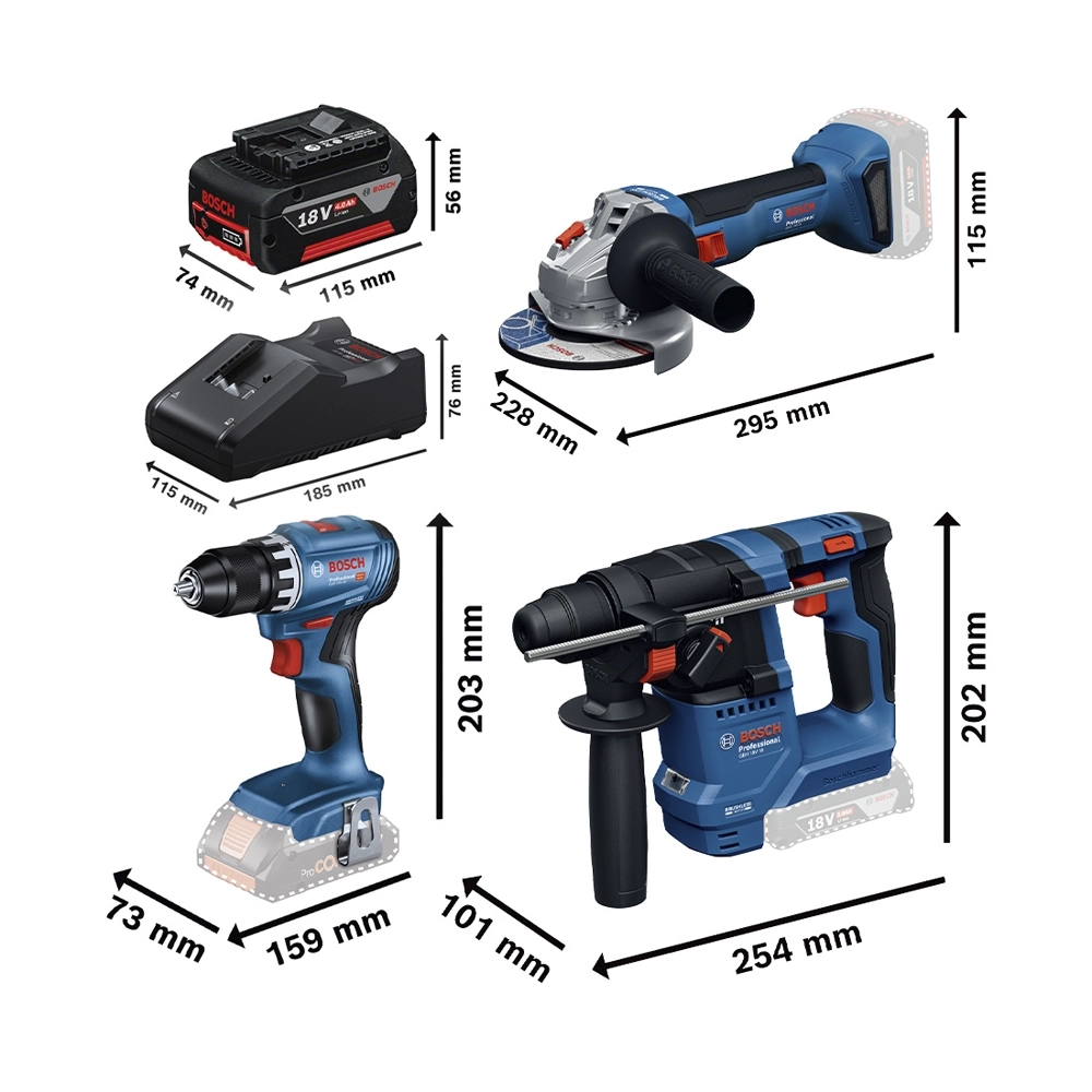 Bosch 3 Tool Kit GSR+GWS+GBH