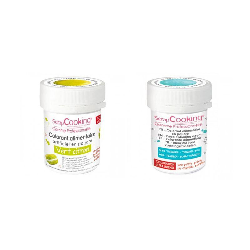 2 colorants alimentaires en poudre - turquoise-vert citron Scrapcookin