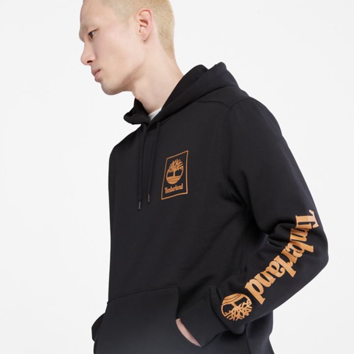 Moletom com capuz e logo empilhado para homens na cor preta.