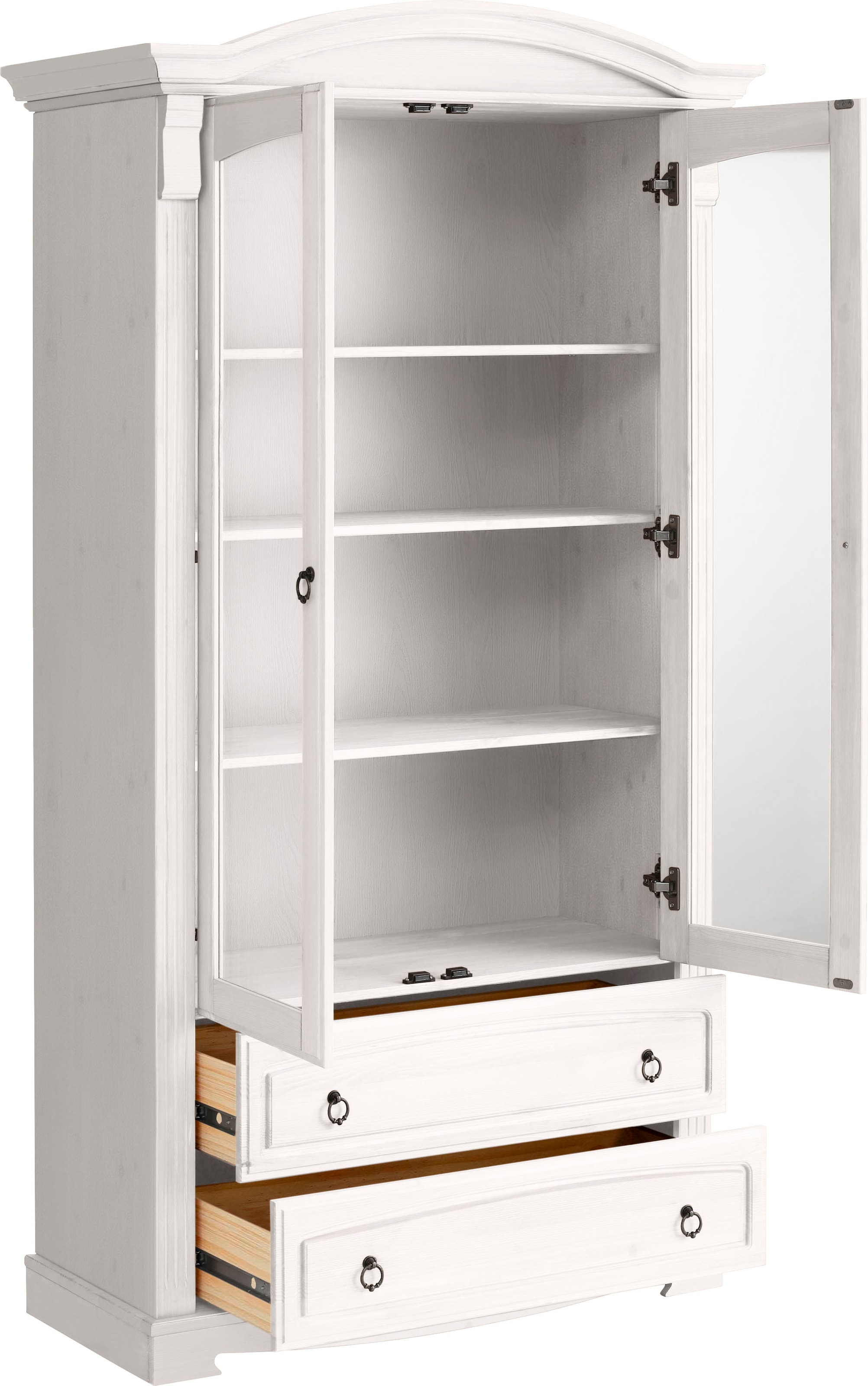 Home affaire Glasvitrine »Anna« Gesamtmasse (B/T/H): ca. 97/46/188 cm,  mit Glastüren, 2 Schubladen, Höhe 188 cm, aus massiver Kiefer, FSC®