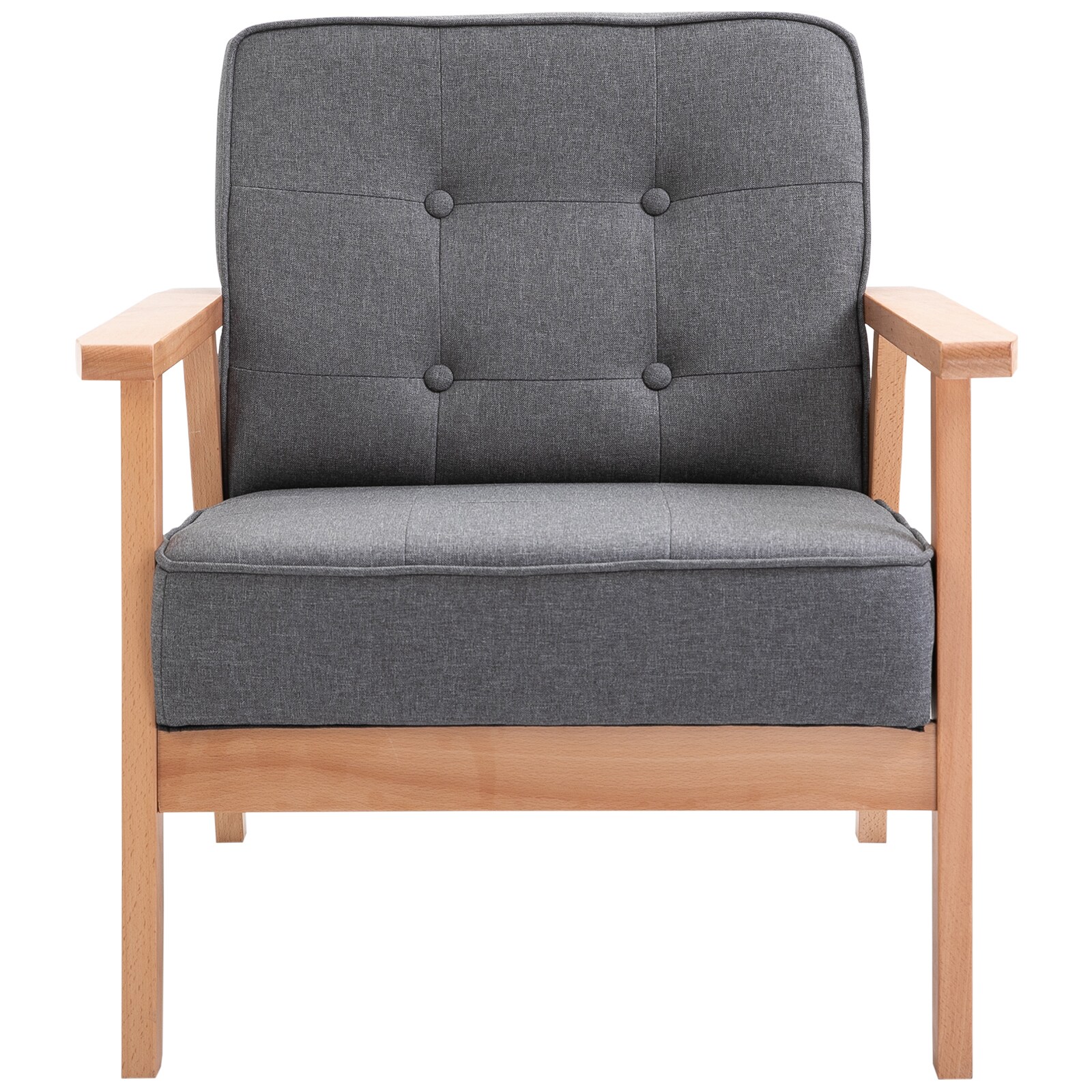 HOMCOM Polsterstuhl mit Armlehnen grau, natur 64,5 x 70 x 70 cm (BxTxH)