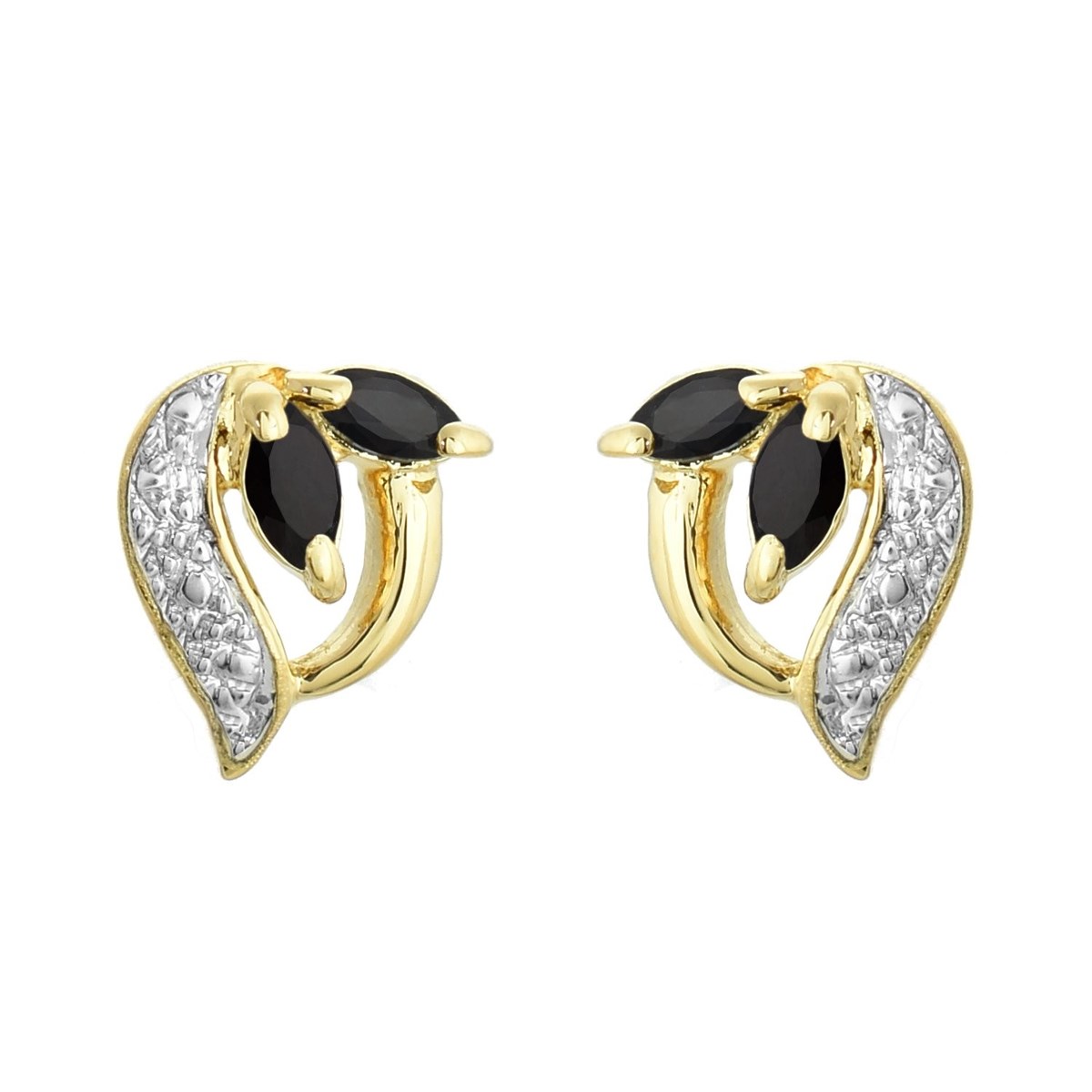 Boucles d'oreilles feuille de saphir pierre naturelle Plaqué OR 750 3 microns 2 tons