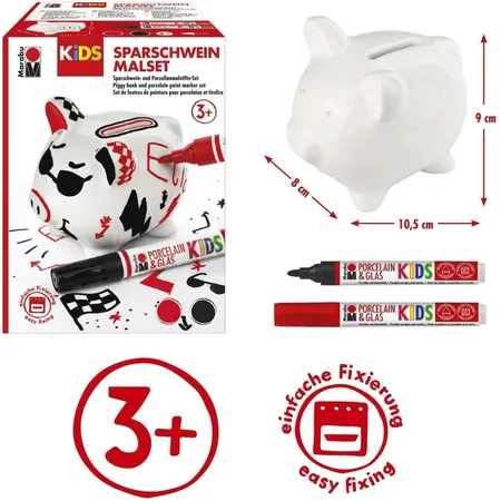 Marabu Porcelain und Glaspainter, Kids Sparschwein Malset