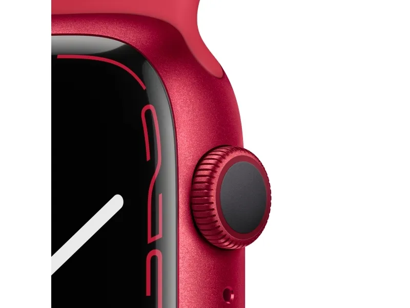 Apple Watch Series 7 (GPS) - (PRODUCT) RED - 45 mm - rød aluminium - smart ur med sportsbånd - fluoroelastomer - rød - båndstørrelse: Almindelig - 32 GB - Wi-Fi, Bluetooth - 38.8 g