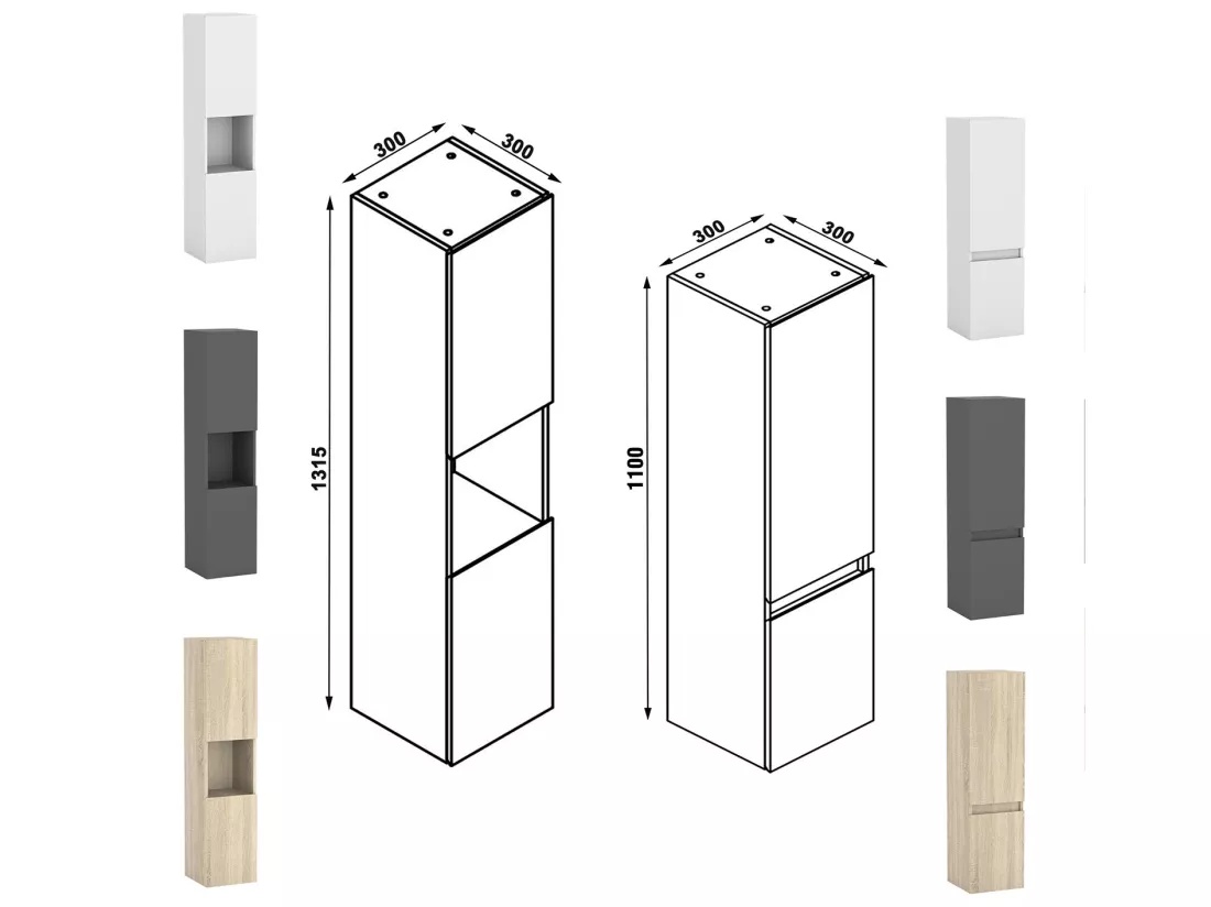 Ensemble meubles Salle de Bain 100cm vasque + colonne + miroir LED Anthracite