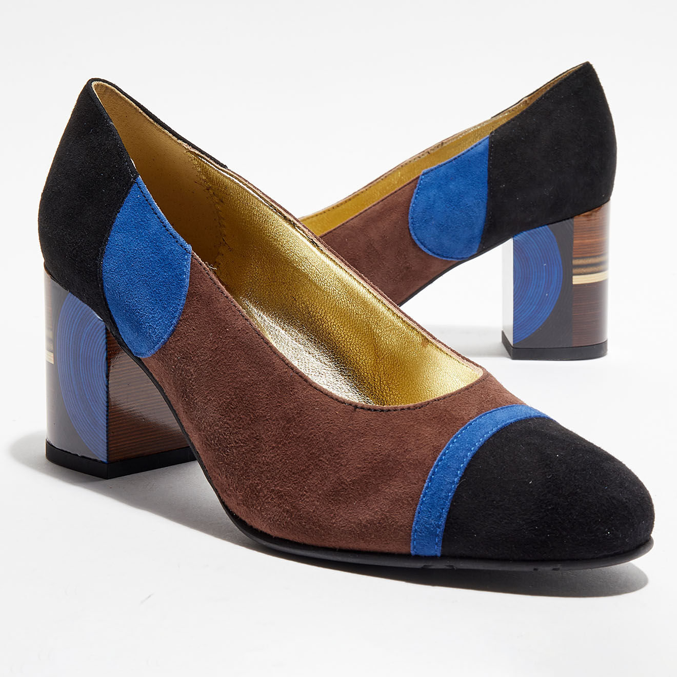 Azurée Cannes Escarpins en Cuir Radori marron/noir/bleu marine - Talon 6 cm