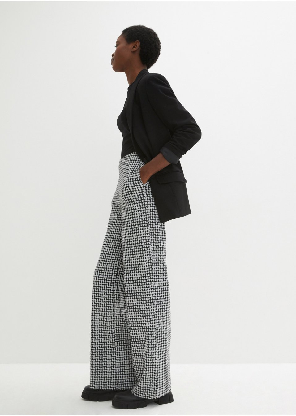 Pantalon extensible à motif pied-de-poule, Wide leg
