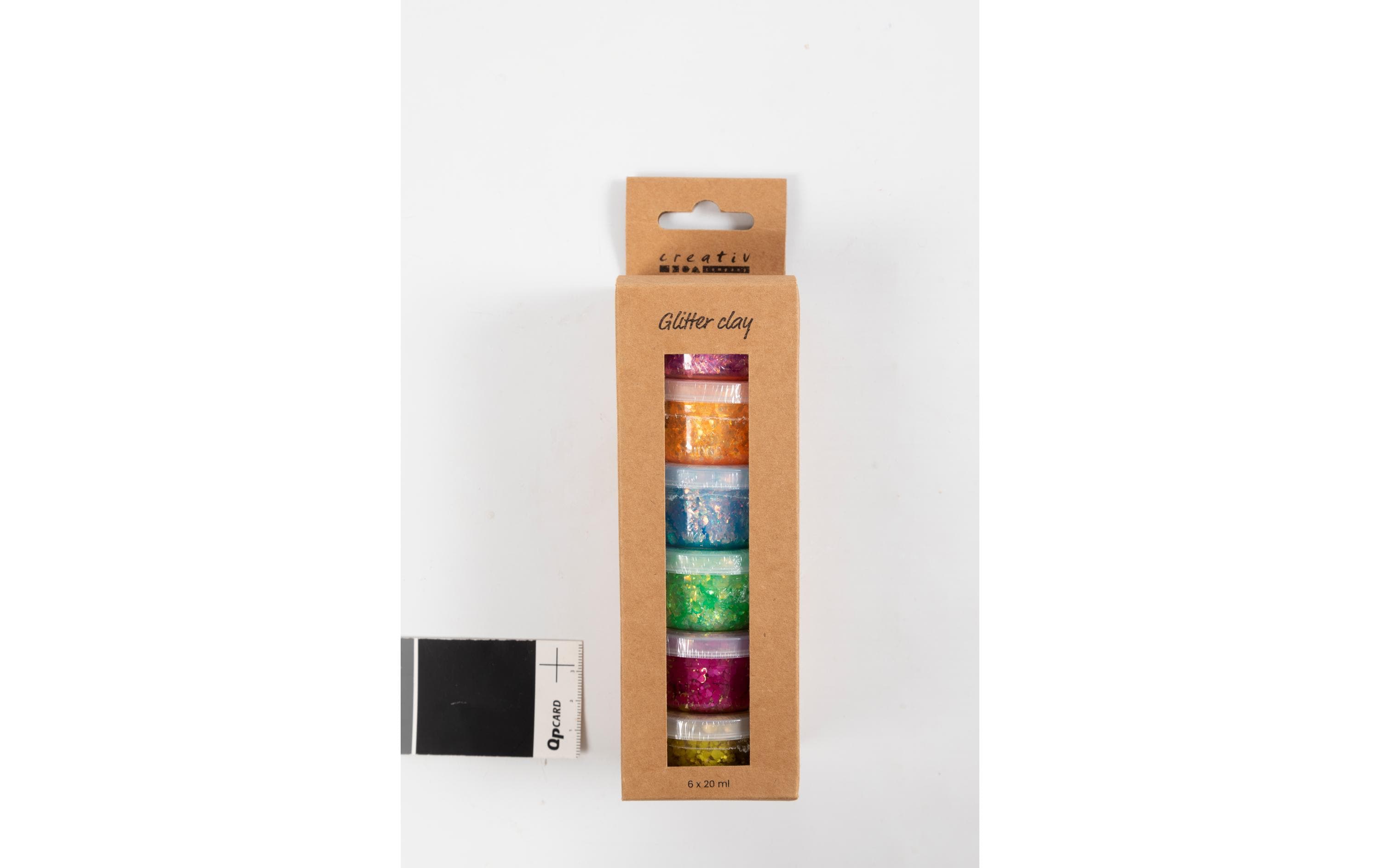 Modelliermasse Glitter Clay 6 x 20 ml, Sortierte FarbenTransparente Modelliermasse mit Glitzerflocken