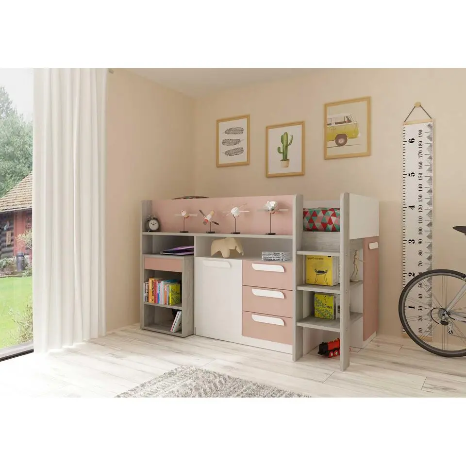 Halfhoogslaper Beau 90x200 met bureau - oudroze