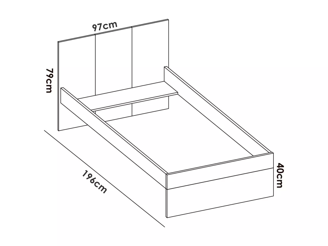Ensemble chambre à coucher pour enfant complète ( lit enfant 190x90 cm avec 2 tiroirs + table de chevet + commode ) coloris blanc, chêne naturel