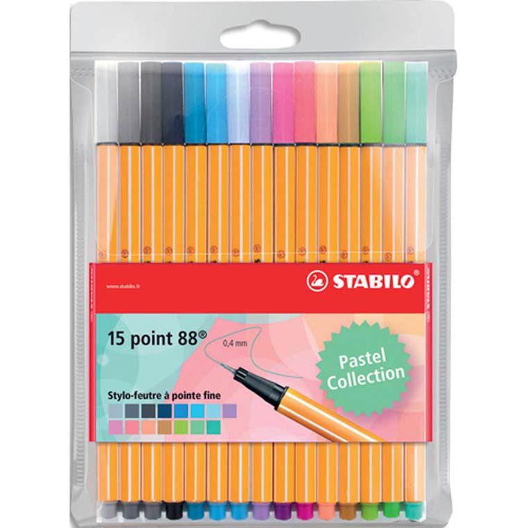 Stylo feutre stabilo pastellove point fine 0,4mm   pochette de 15 coloris        assortis