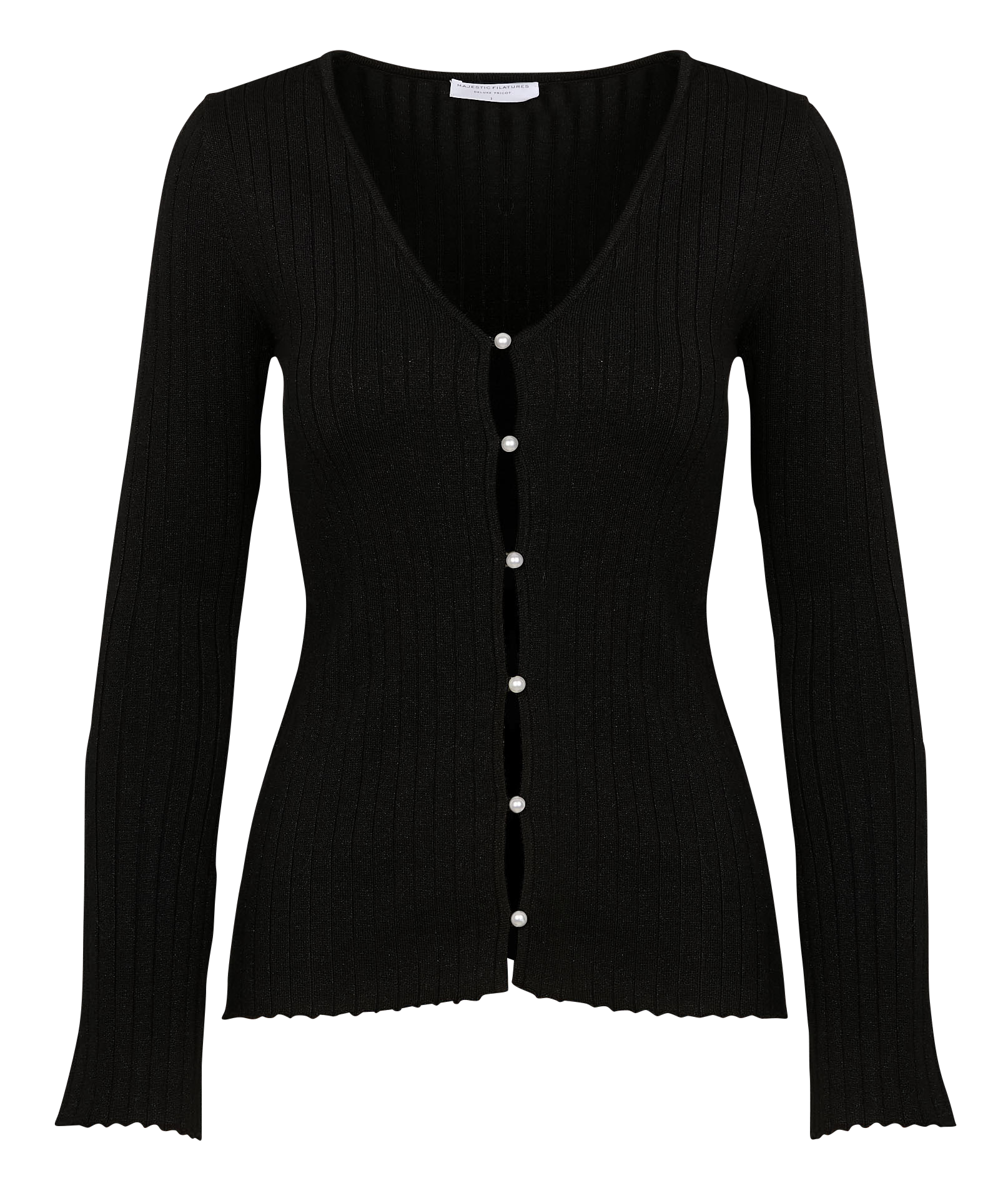 Gilet col V en coton bio mélangé | Noir