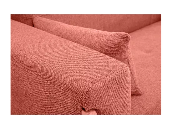 Canapé scandinave 3 places en tissu effet velours texturé terracotta et bois clair FJORD