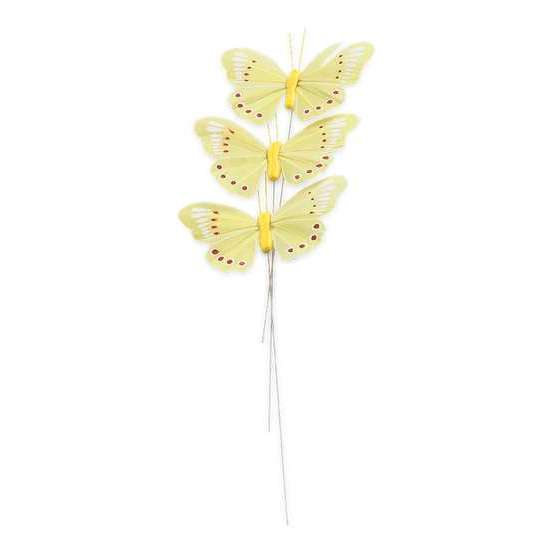 3 Papillons sur tige jaune - 7,5cm