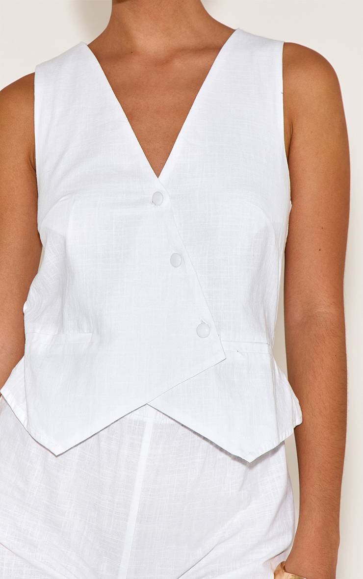 Crème Combi-short Gilet Asymétrique Ajusté Aspect Lin