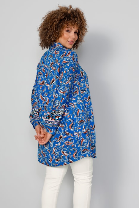 Longbluse, Paisley-Print, Langam mit Bordüre