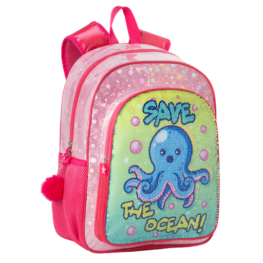 Mochila escolar em formato de polvo com compartimento duplo + carrinho para brinquedos com 4 rodas giratórias