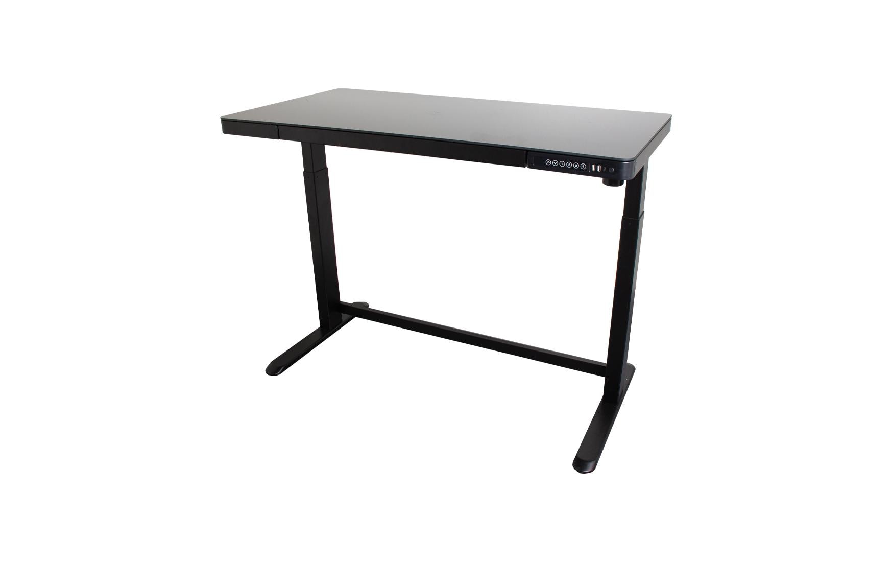ET118, 120 x 60 cm, mit Tischplatte Glas, Schwarz<br>Bürotisch mit Tischplatte aus Glas