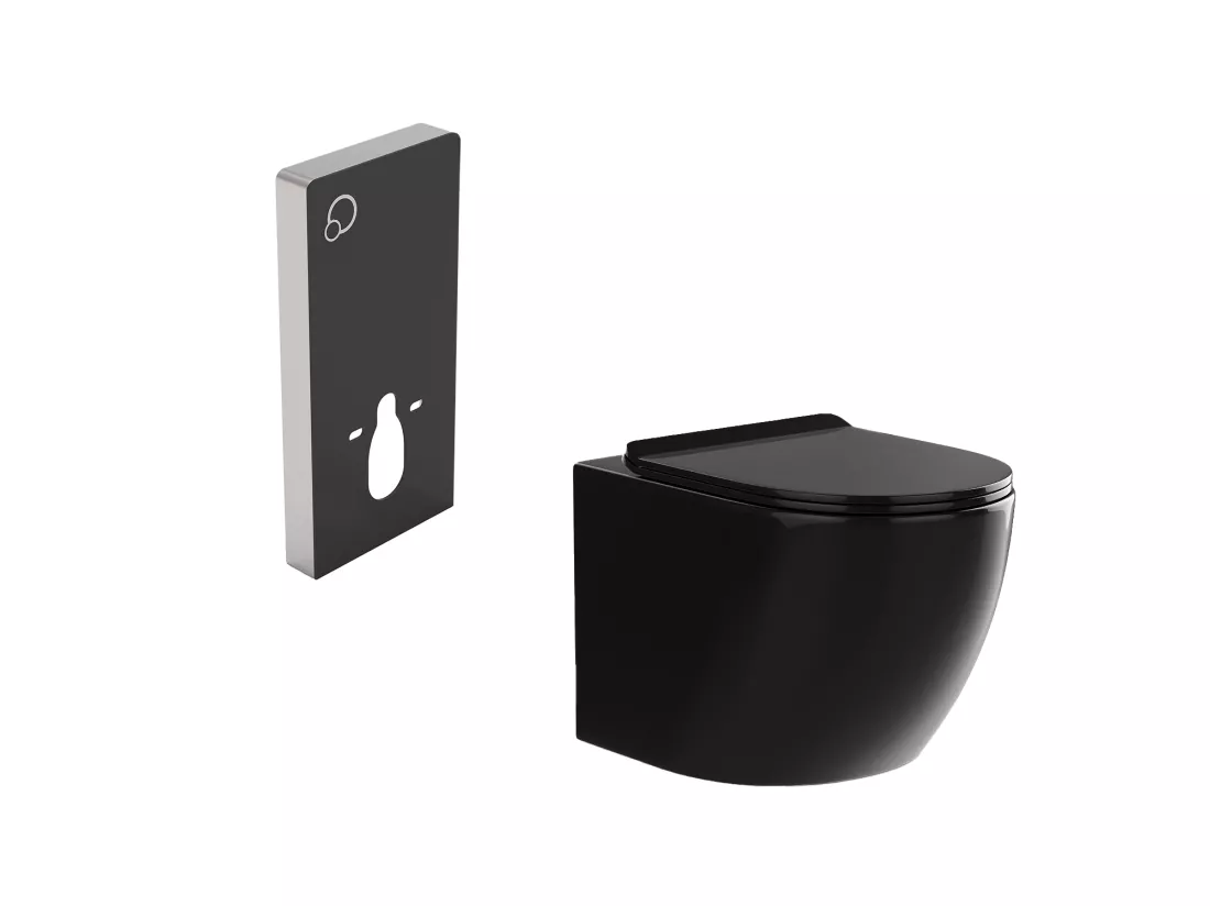 Pack WC suspendu avec bâti-support décoratif - Noir brillant - JAVOINE