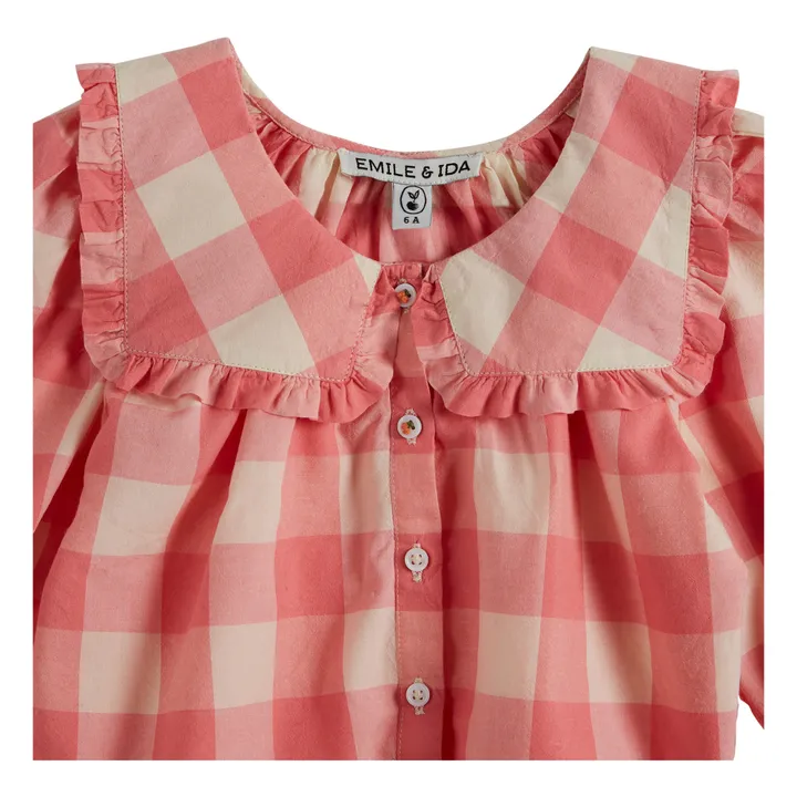 Emile et Ida Blouse Col Volants Vichy | Rose bonbon