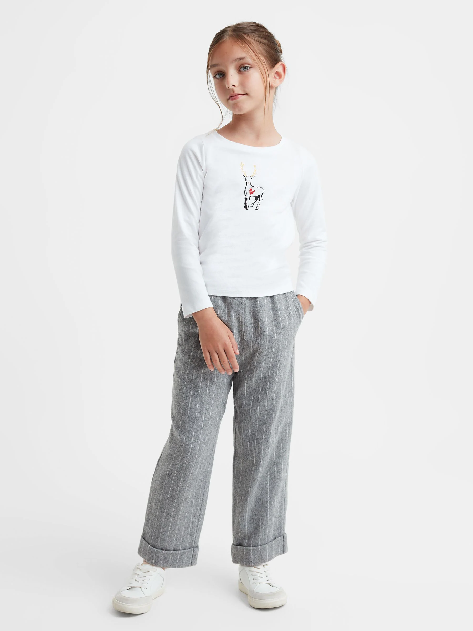 Reiss - Marli - Katoenen T-shirt met rendierprint en lange mouwen