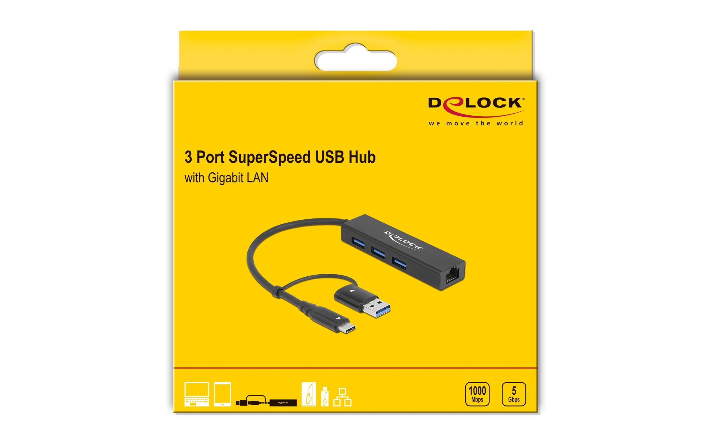 USB-Hub 3.0 Typ-C + LAN3-Port-USB-C-Hub mit LAN Anschluss