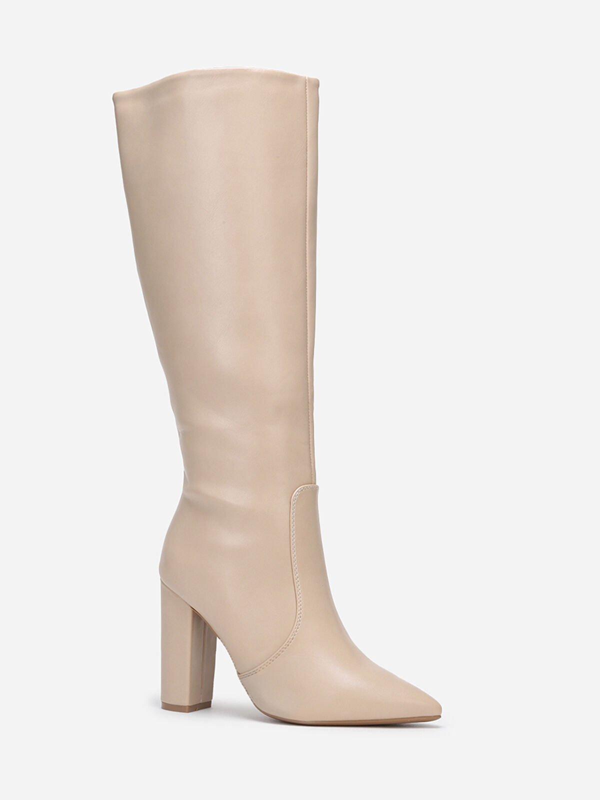 Bottes pointues en simili rigide- Beige