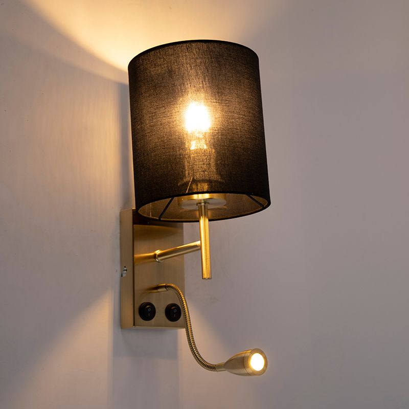 Art Deco wandlamp goud met katoenen zwarte kap - Stacca