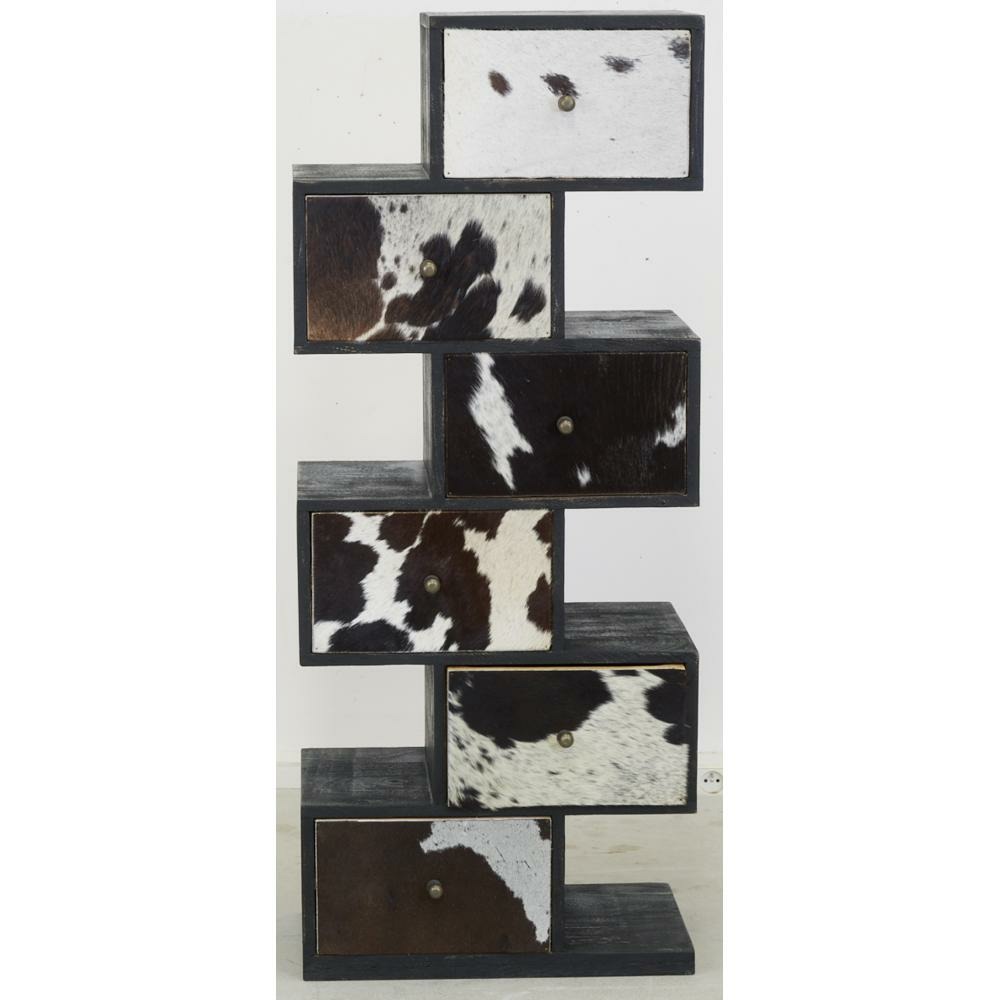 Commode zigzag en manguier et peau de vache noire et blanche