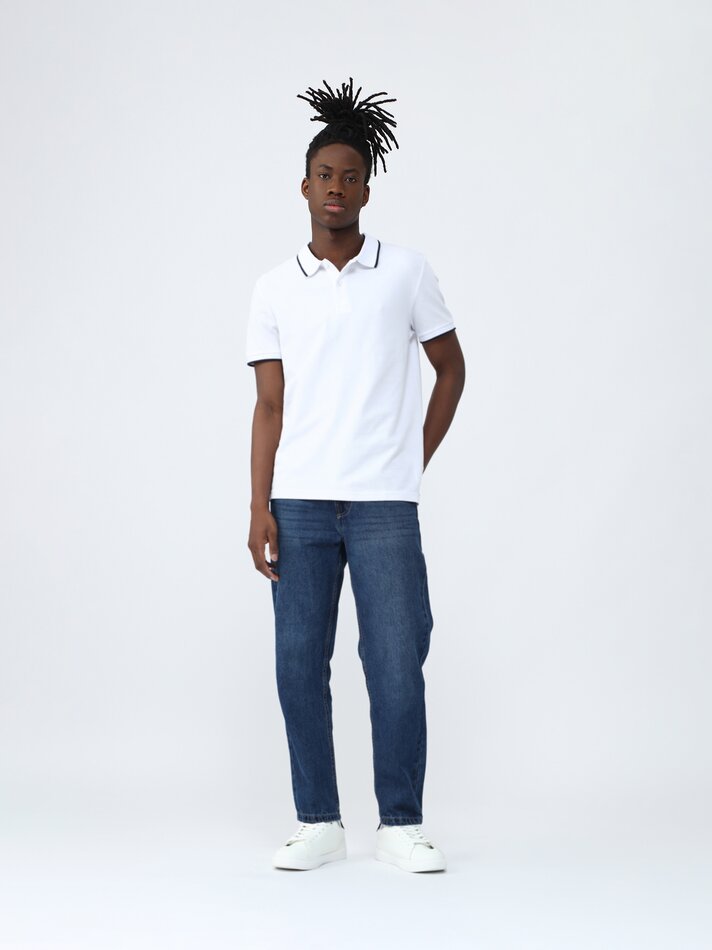 Camisa polo básica com detalhes brilhantes - Branca