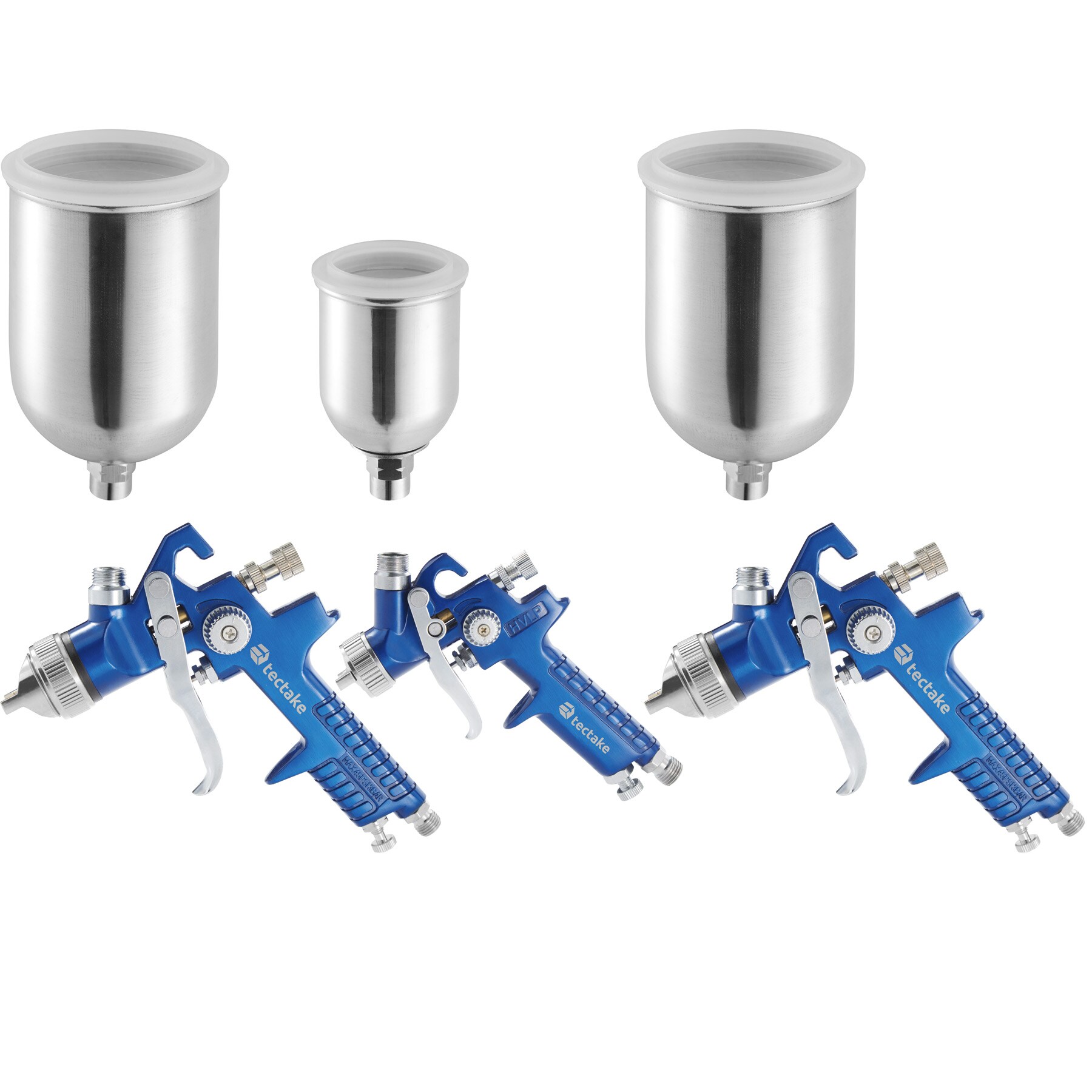 tectake® HVLP-Lackierpistolen-Set, 0,8 / 1,3 / 1,7 mm-Düse, korrosionsbeständig, inklusive Aluminiumkoffer