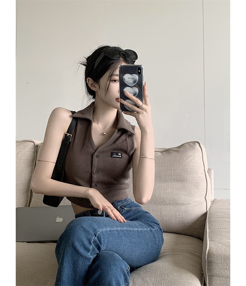 Horrysonie - Mouwloos cropped poloshirt