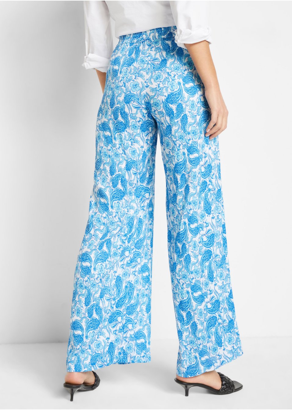 Pantalon palazzo froissé en viscose avec tour de taille élastiqué
